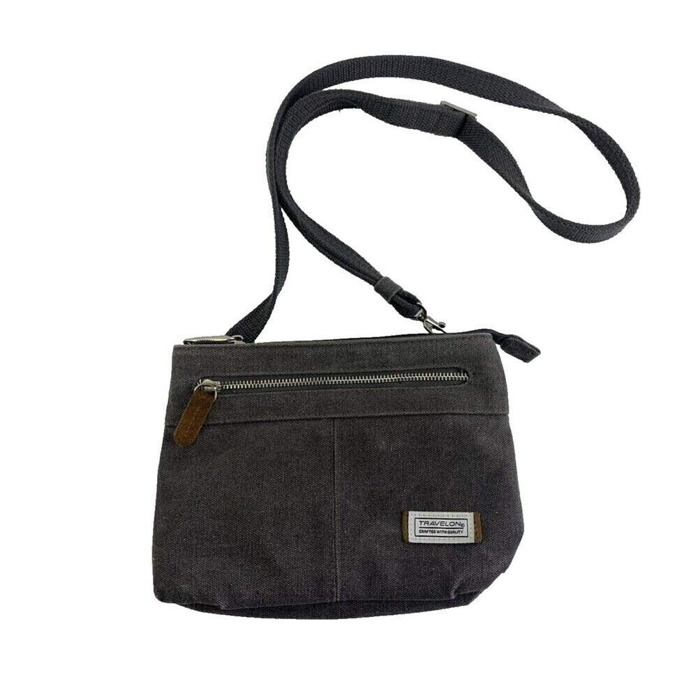 Travelon Anti-Theft Heritage Small Crossbody Bag Gray Cotton Canvas‎ Zip RFID